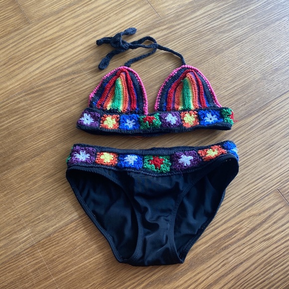 Flowers By Zoe Girl Black Bikini Bathing Swimming Suit Size M - Picture 2 of 6